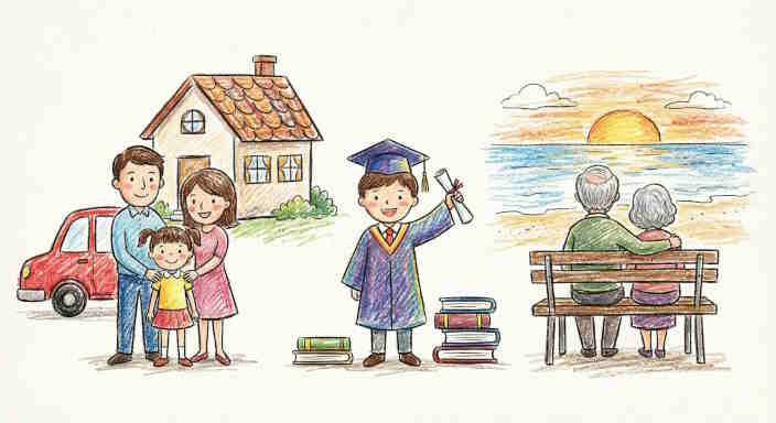 A hand-drawn story of life goals and financial planning